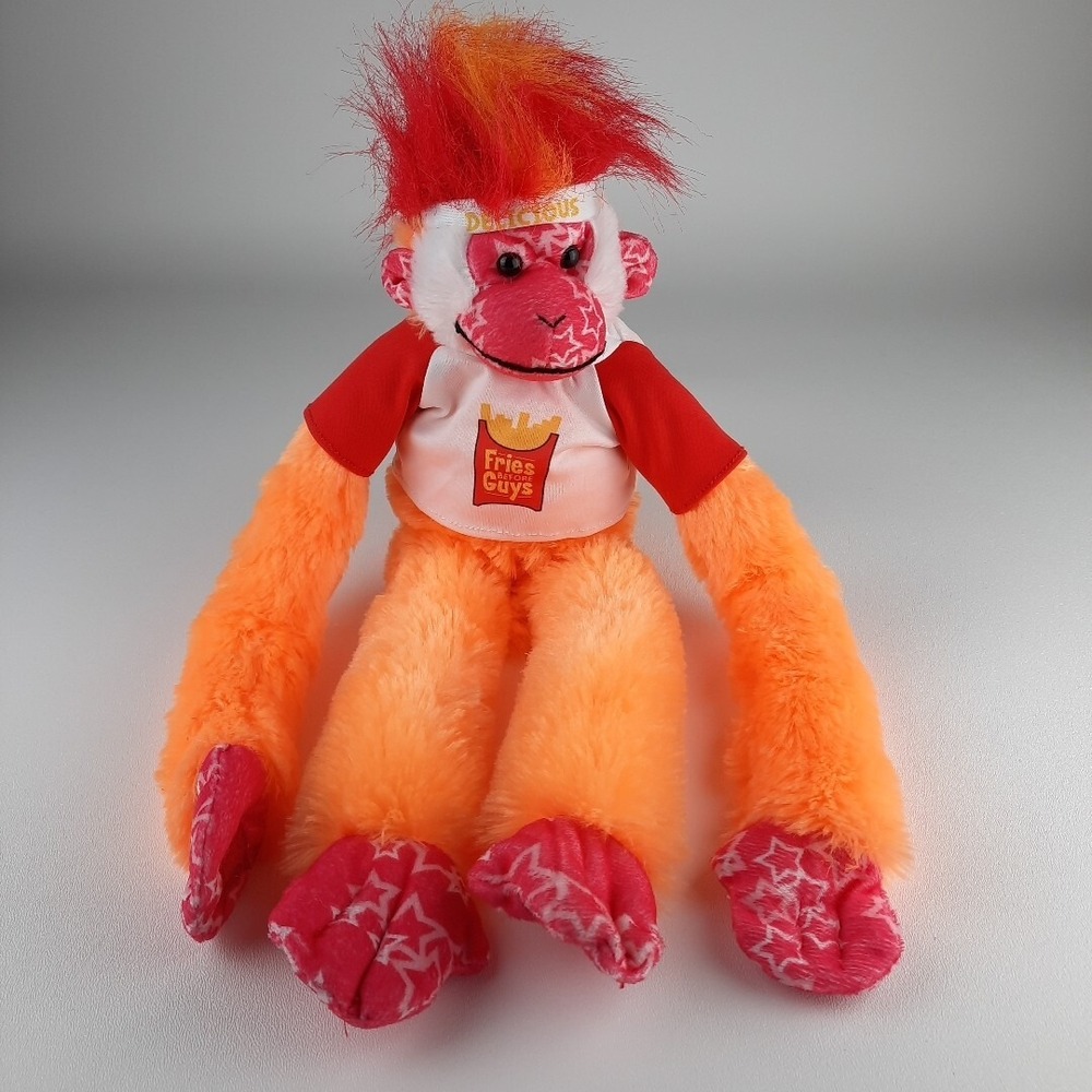 Fries Before Guys Bros Hanging Mohawk Monkey Plush Stuffed Animal Orange & Pink